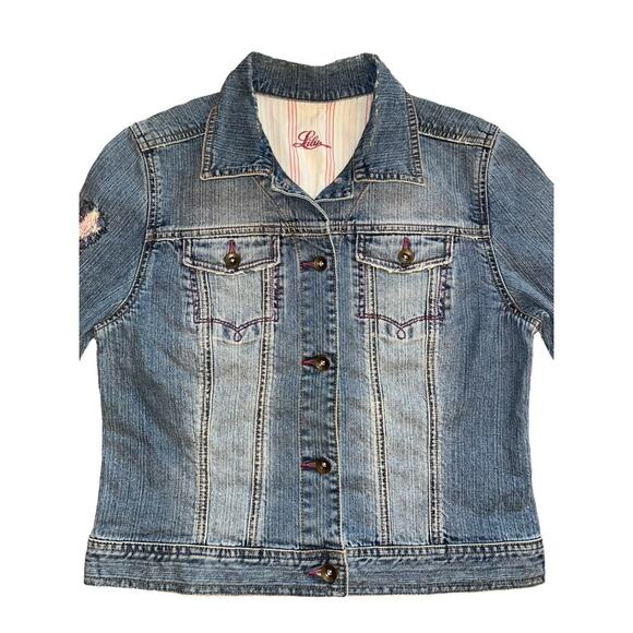 Lilu Distressed Biker Denim‎ Jacket NWT Size Large Cotton Stretch Pacsun - Picture 2 of 9